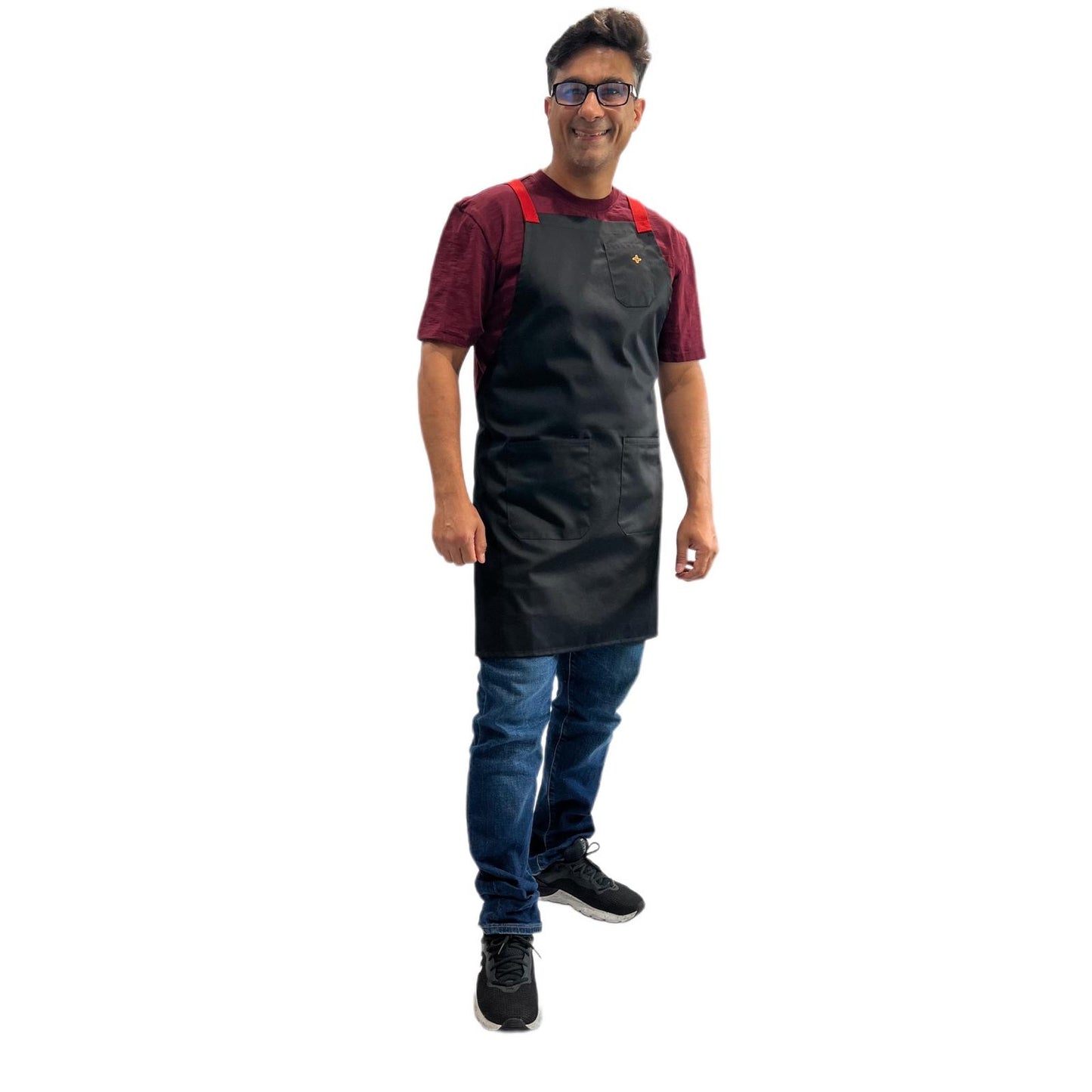 Squid ink Crossbody Apron with (Red, Yellow and Navy Blue Strap)